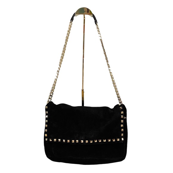 Zara Handbags - ZARA WOMAN Women's Black Golden Chain Strap Rock Studded Suede Shoulder Bag